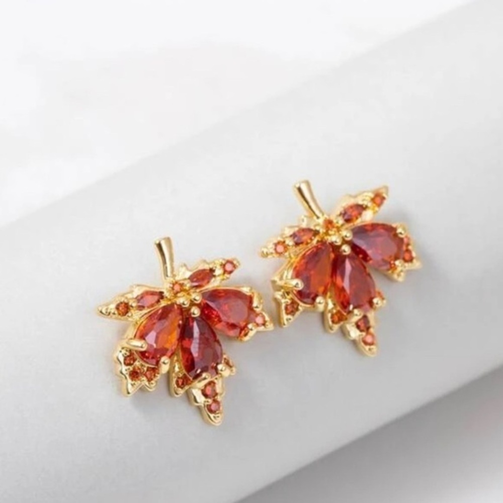 Red Maple Leaf Earrings Gold